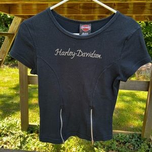 vtg harley davidson shirt made in USA double zippers baby doll tee small womens